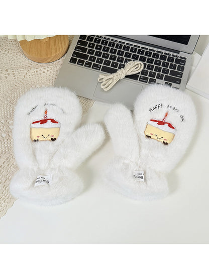 Gloving - Cute Plush Cake Motif Women's Warm Gloves