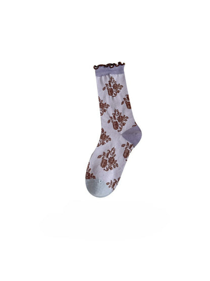 Rufia - Vintage Floral Jacquard Lettuce-Edge Socks