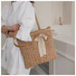 Cosbai - Khaki Woven Straw Beach Tote Bag