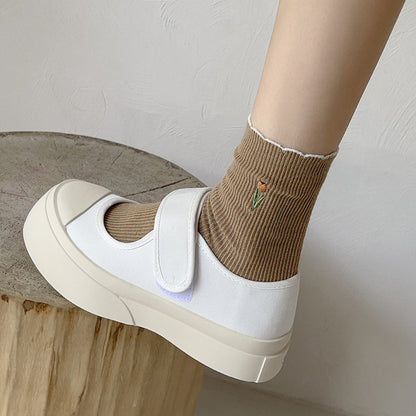 Rufia - Solid-Color Floral Tulip Socks - Sweet & Classic