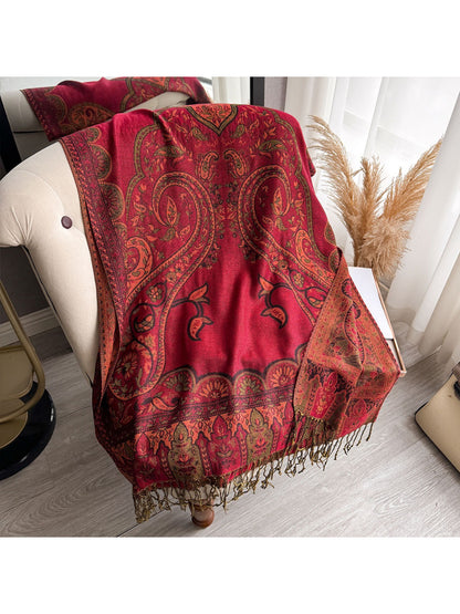 Scarvii - Burgundy Paisley Fringe Scarf Wrap