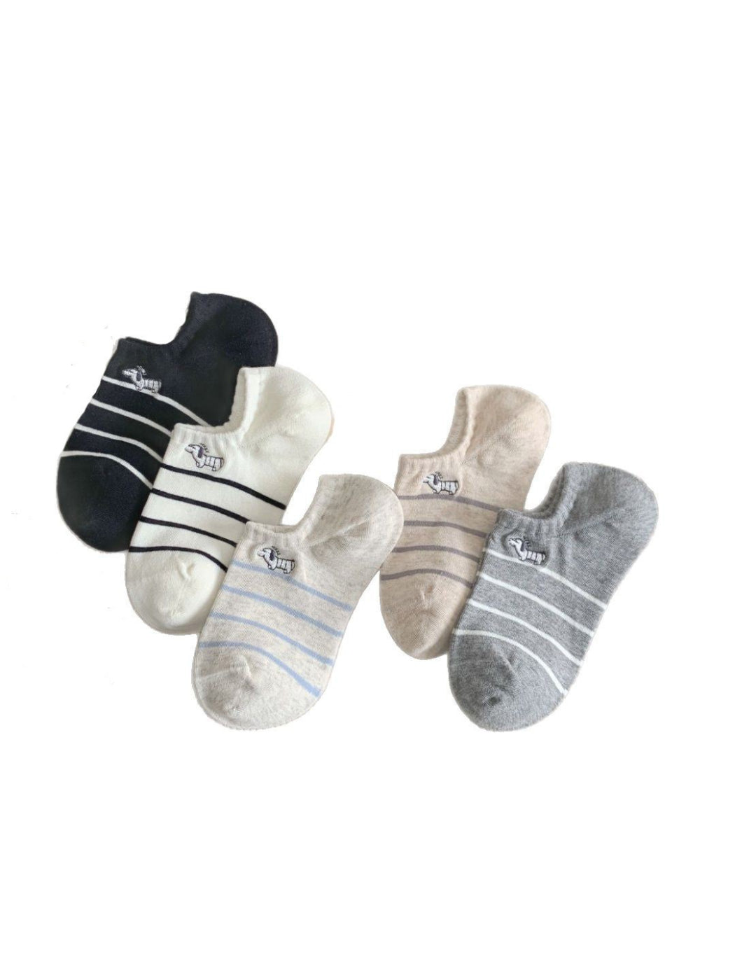 Rufia Dog Stripe No Show Socks displayed flat with visible dog stripe pattern