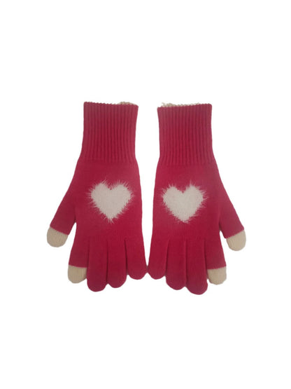Gloving - Fuzzy Heart Knit Gloves