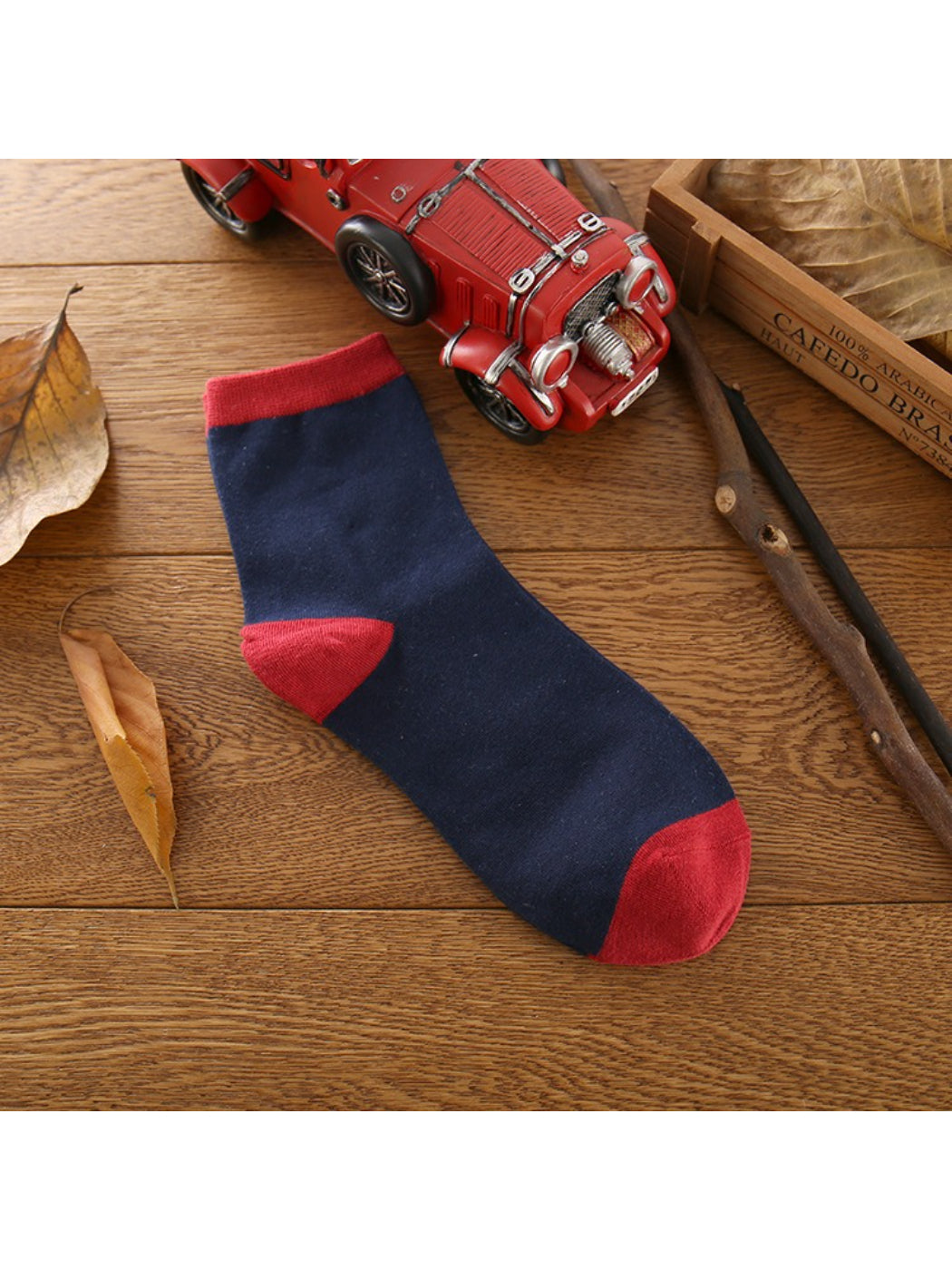 Rufia Independence Day socks folded with visible red, white, and blue pattern