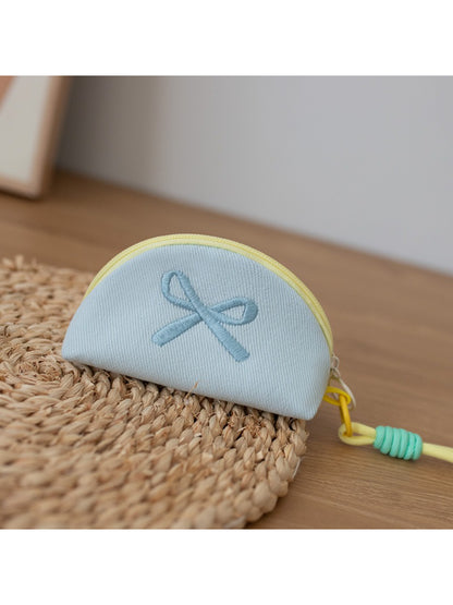Cosbai - Pastel Bow Half-Moon Coin Pouch