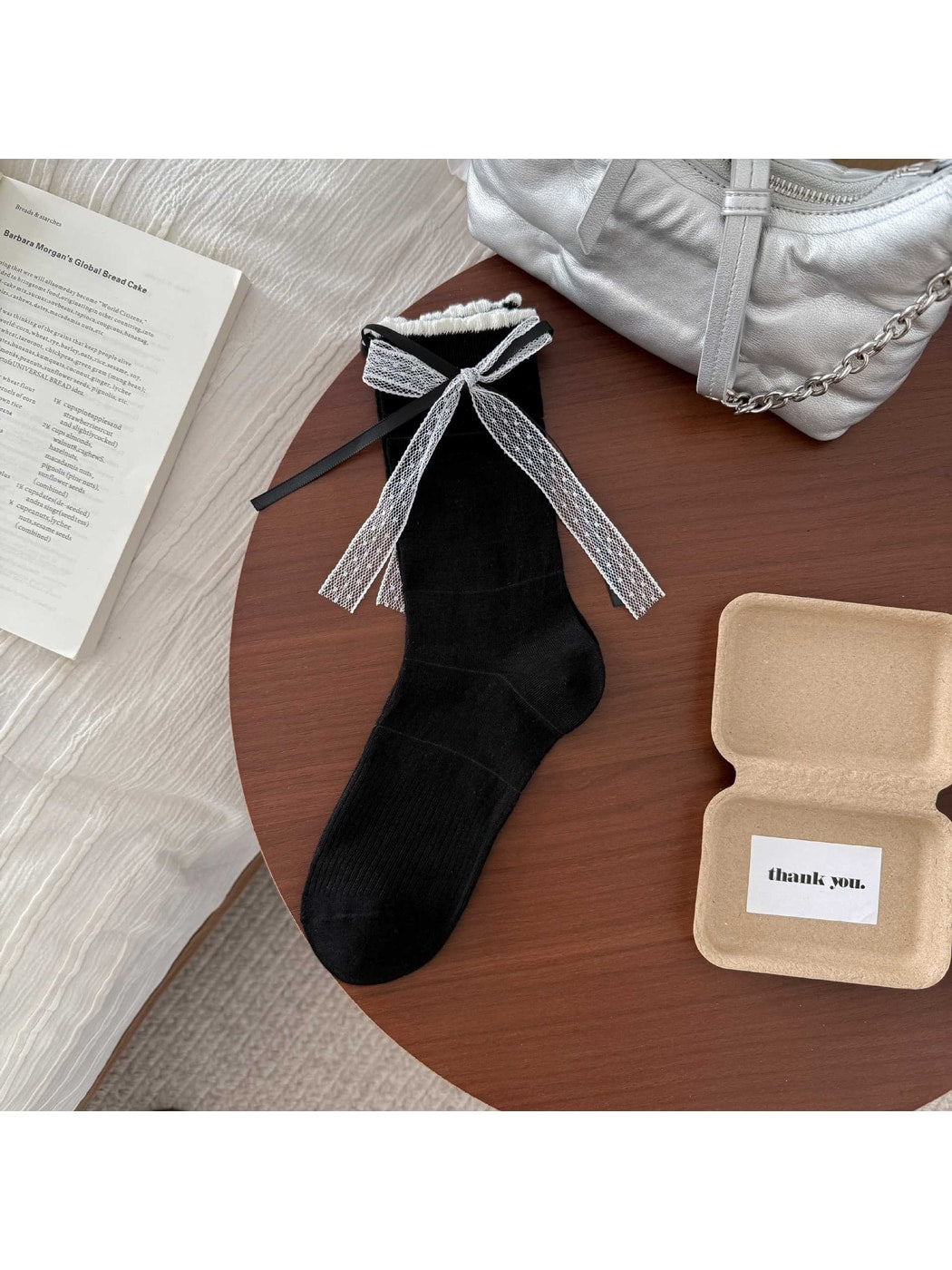Rufia - Ribbon Bow Openwork Crew Socks