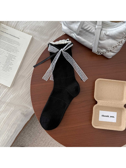 Rufia - Ribbon Bow Openwork Crew Socks