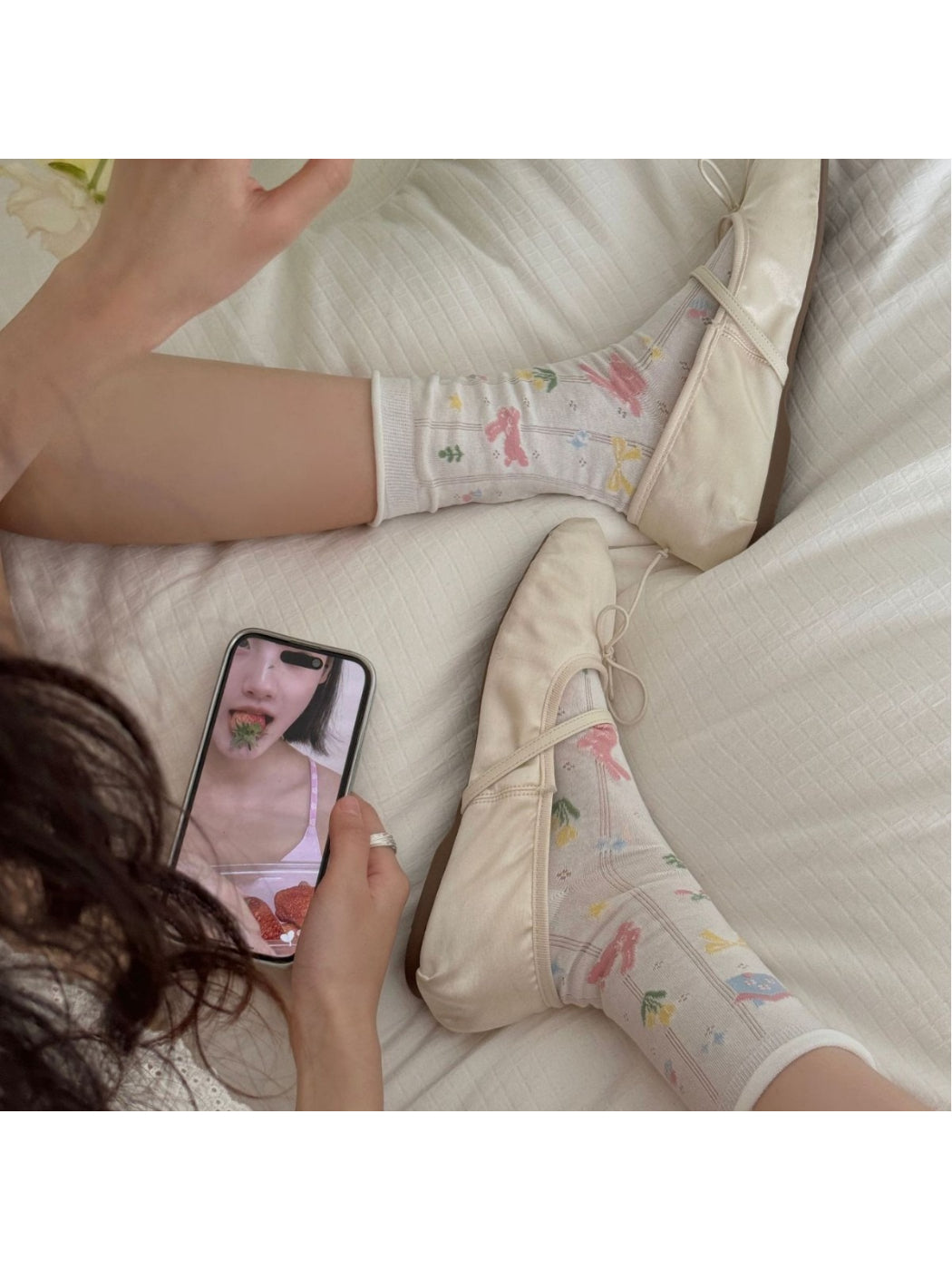 Rufia - Rabbit Floral Mid-Calf Socks - image 2