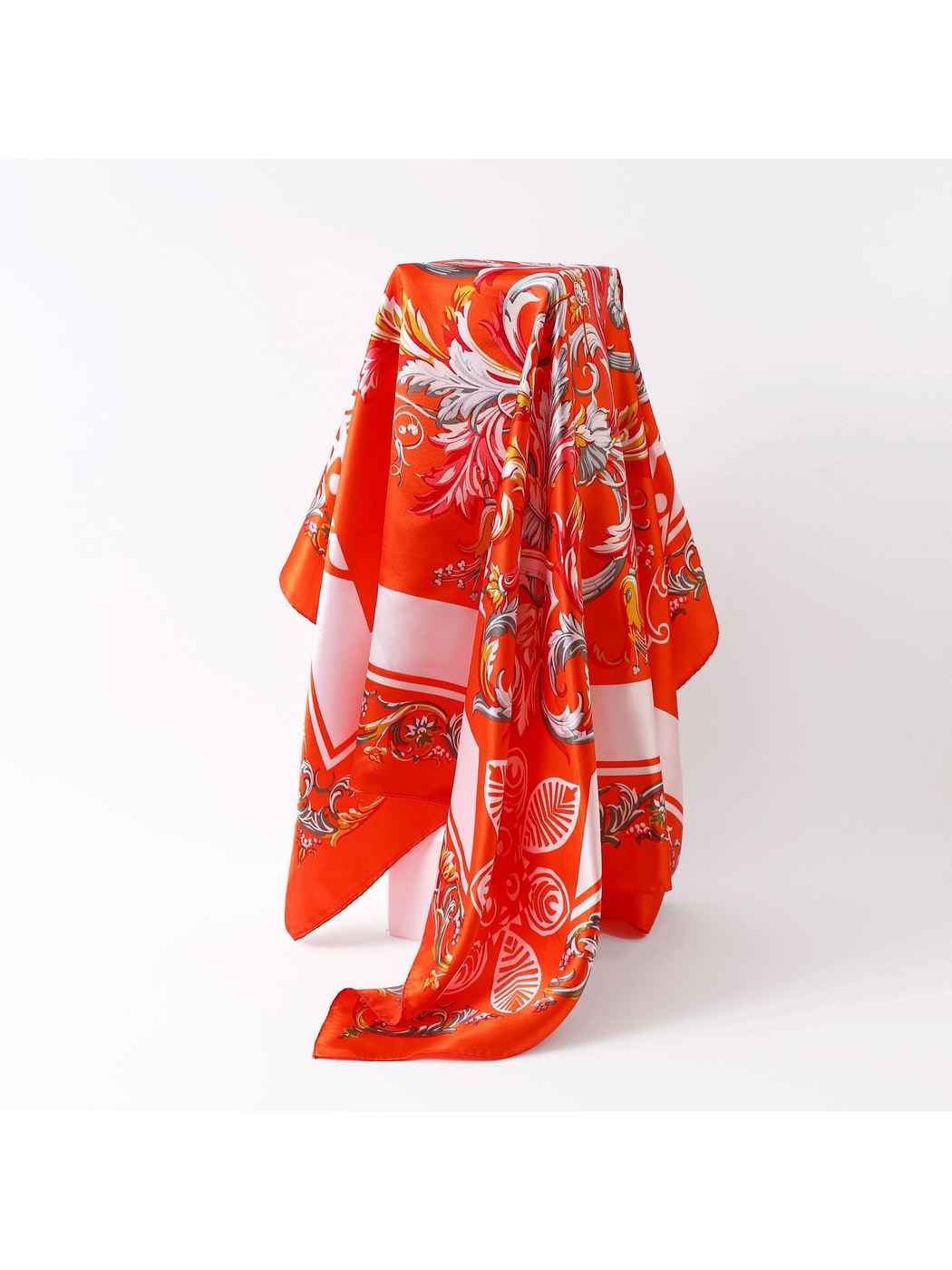 Scarvii - Vibrant Baroque Scroll Printed Square Scarf