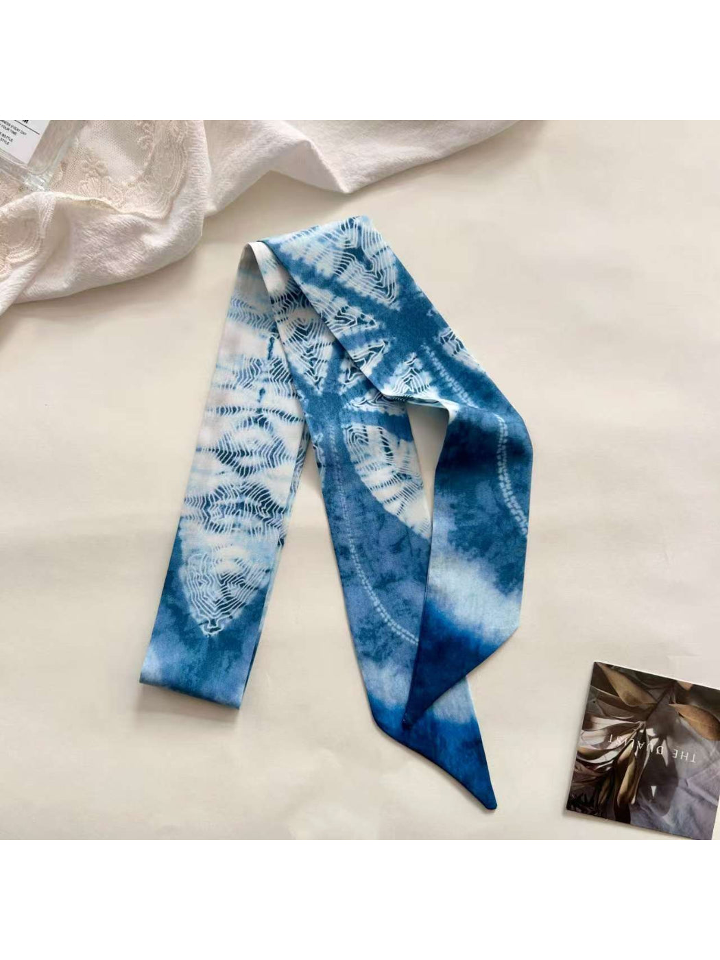 Scarvii - Blue Tie Dye Pattern Skinny textile accessory detail view 6