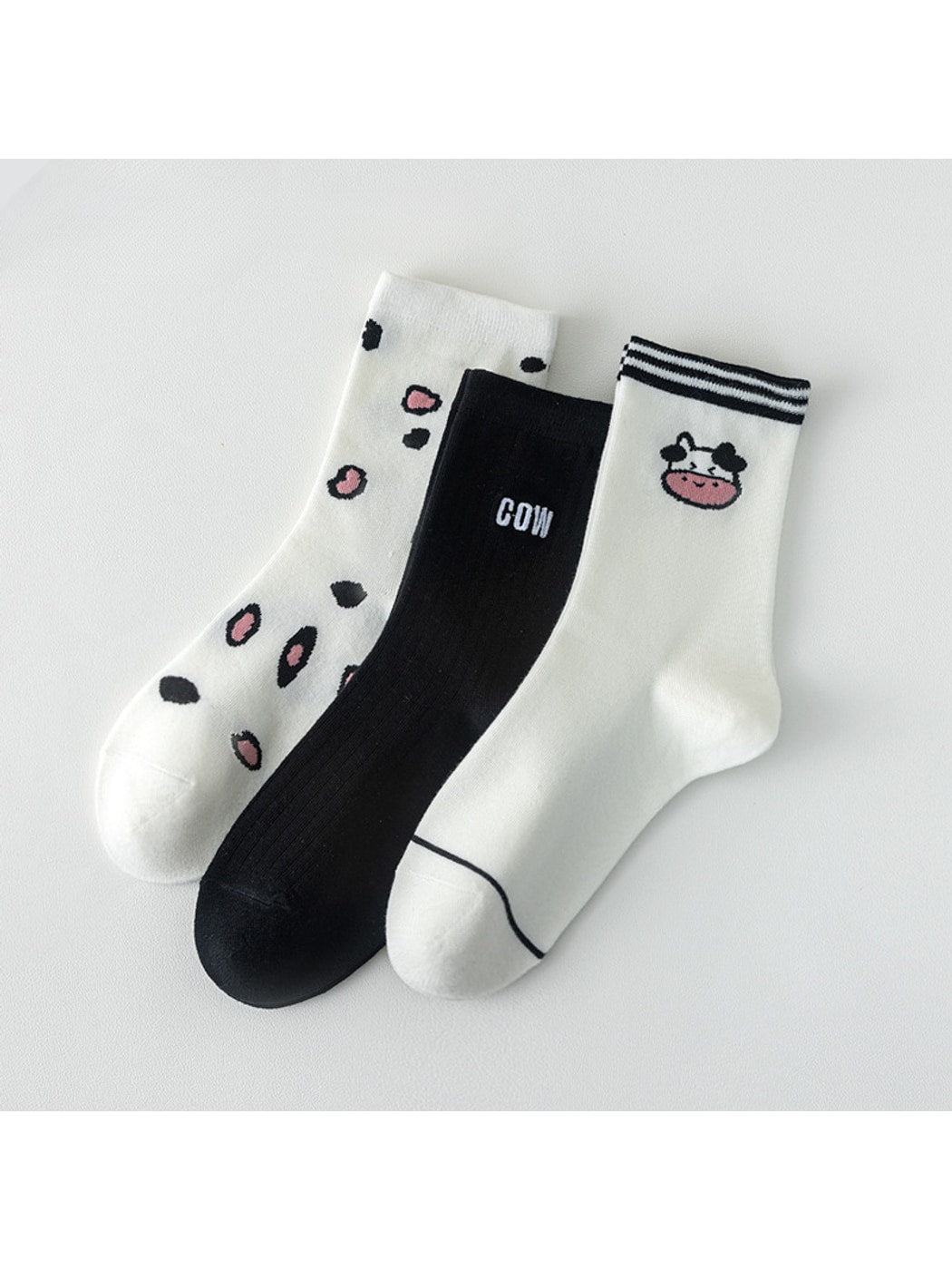 Rufia - Cartoon Cow Theme Casual Crew Socks