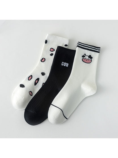 Rufia - Cartoon Cow Theme Casual Crew Socks