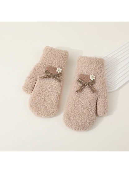 Gloving - Bow Accent Fuzzy Knit Winter Mittens