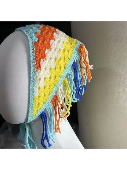 Scarvii - Vibrant Openwork Tassel Triangle Bandana