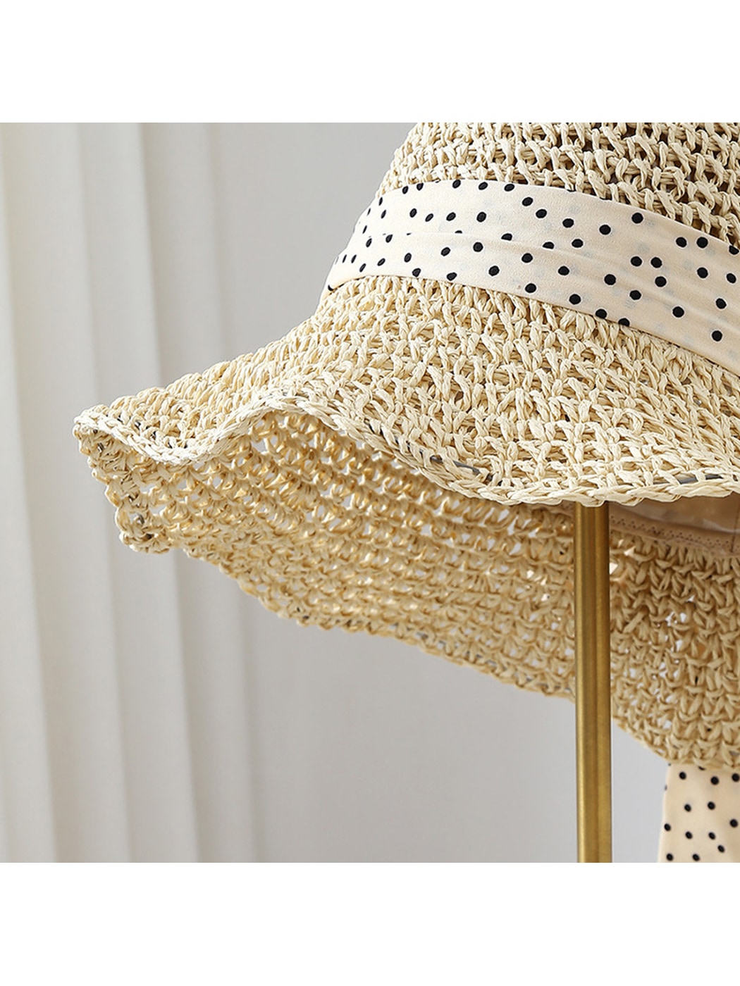 Haila - Polka Dot Bow Round Crown Women's Sun Hat