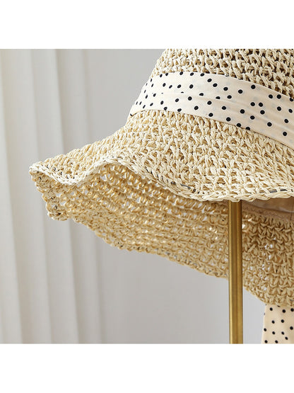 Haila - Polka Dot Bow Round Crown Women's Sun Hat
