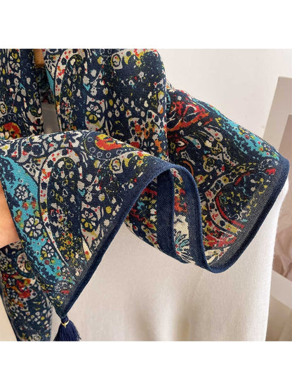 Scarvii - Bright Paisley Print Tassel Trim Square Scarf