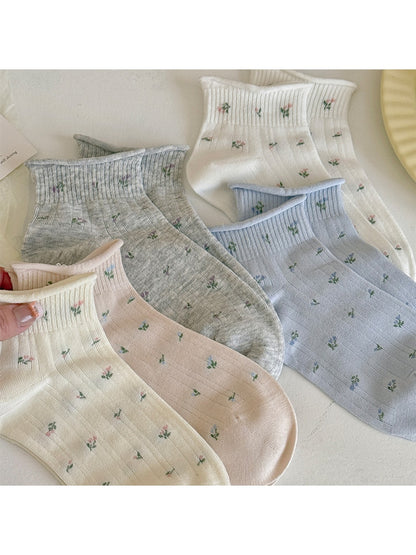 Rufia - Floral Pattern Roll Top Ankle Socks