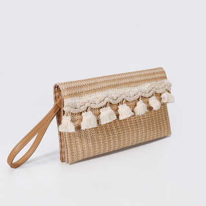 Cosbai - Elegant Boho Fringe Clutch With Wristlet Strap