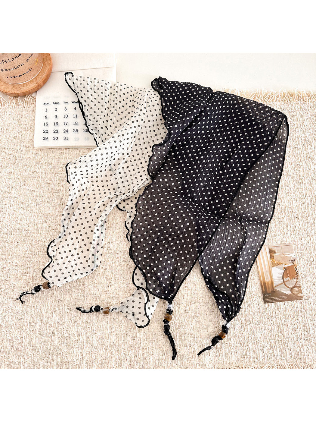 Scarvii - Polka Dot Beaded Tie Triangle Scarf