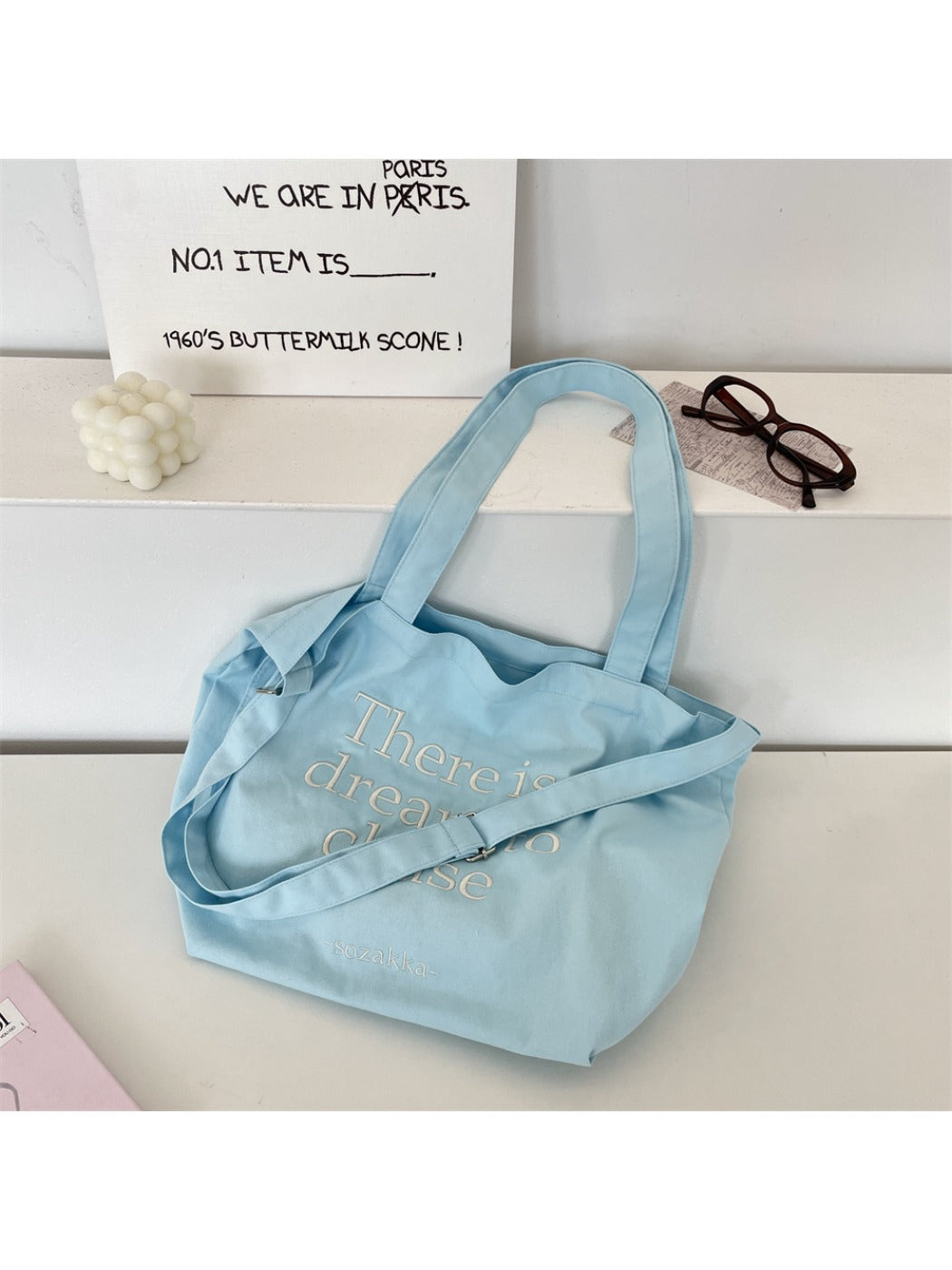Cosbai - Korean Letter Canvas Tote Bag for Women