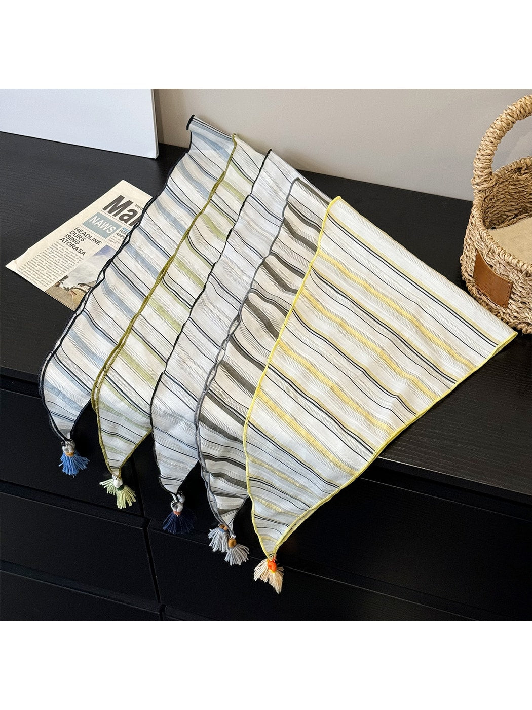 Scarvii - Fresh Striped Tassel Triangle Bandana