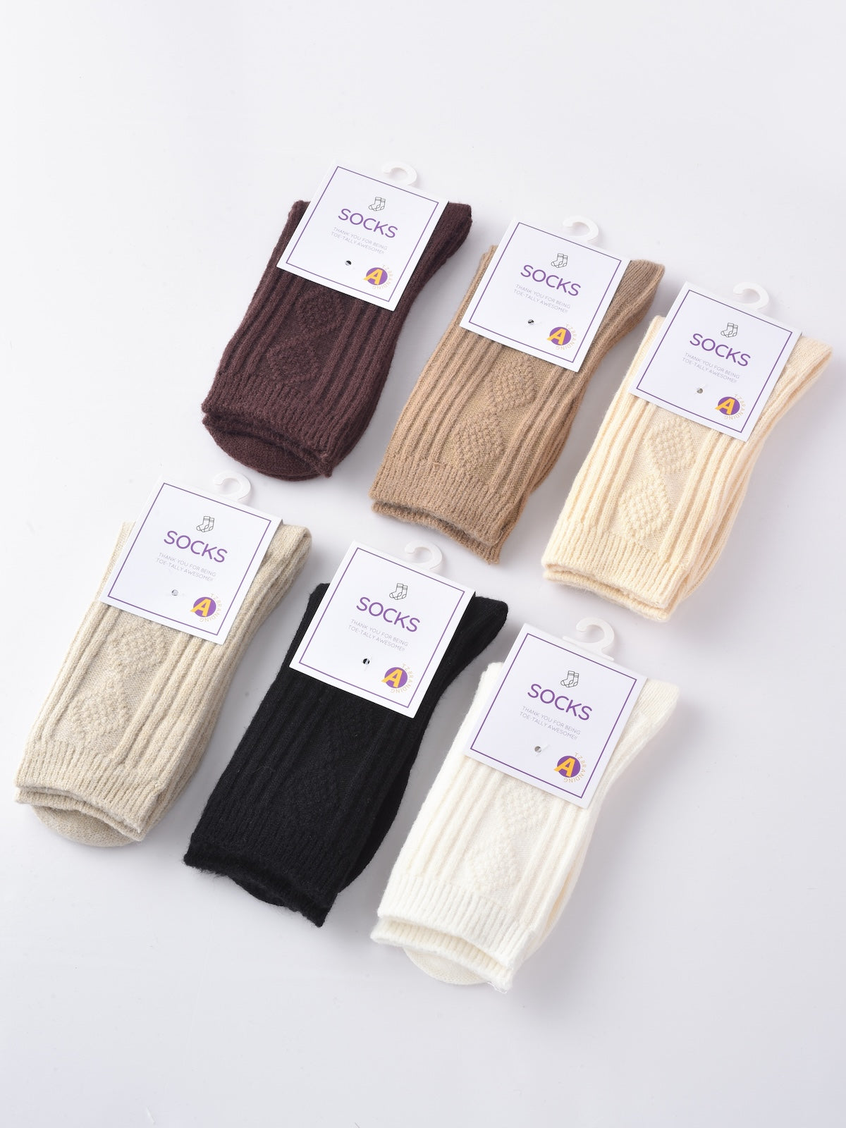 Rufia - Solid Diamond Pattern Mid-Calf Socks