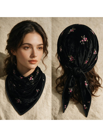 Scarvii - Ditsy Floral Velvet Bandana Scarf