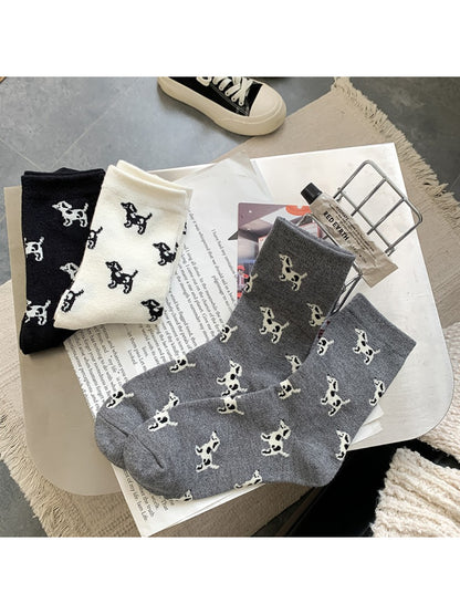 Rufia - Playful Dog Motif Crew Socks