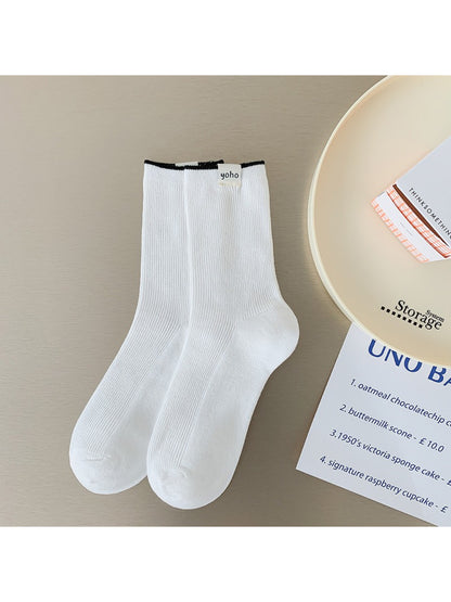 Rufia - Color Block Cuff Ribbed Crew Socks