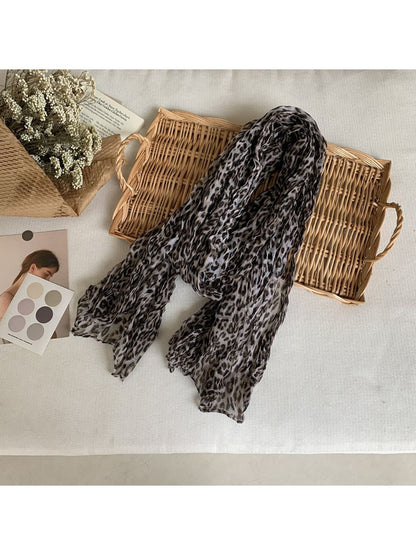 Scarvii - Crinkle Textured Scarf Shawl with Leopard Print