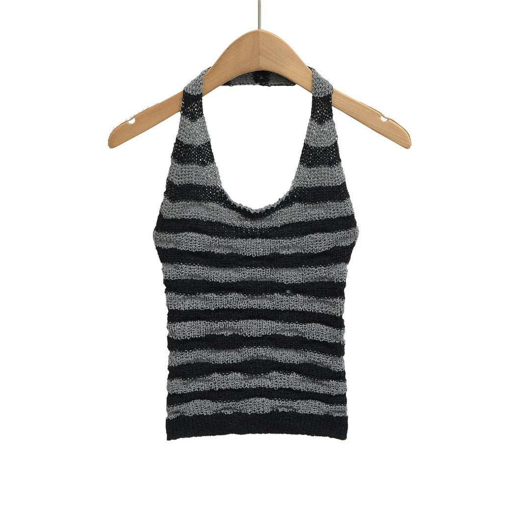 Vesty -  Striped Backless Halter Top - Soft & Sexy