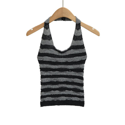 Vesty -  Striped Backless Halter Top - Soft & Sexy