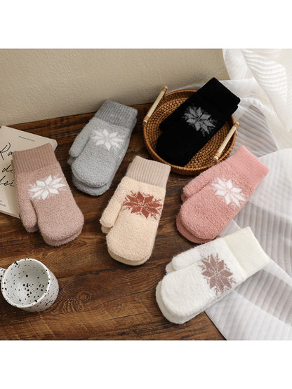 Gloving - Women's Winter Plush Mittens with Snowflake