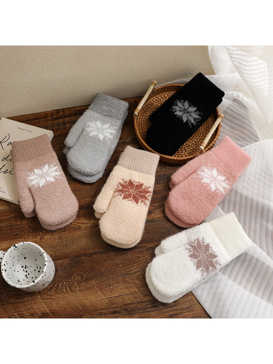 Gloving - Women's Winter Plush Mittens with Snowflake