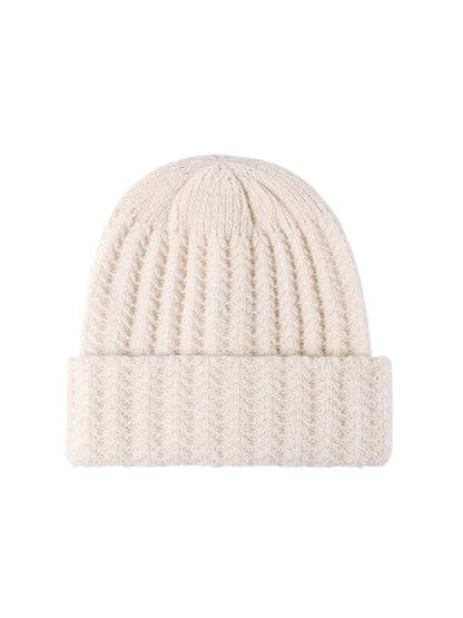 Haila - Fuzzy Textured Rib Knit Cuffed Beanie