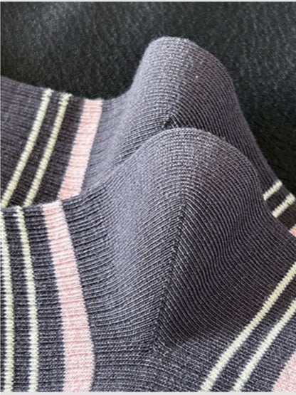 Rufia - Letter Label Striped Casual Mid-Calf Socks