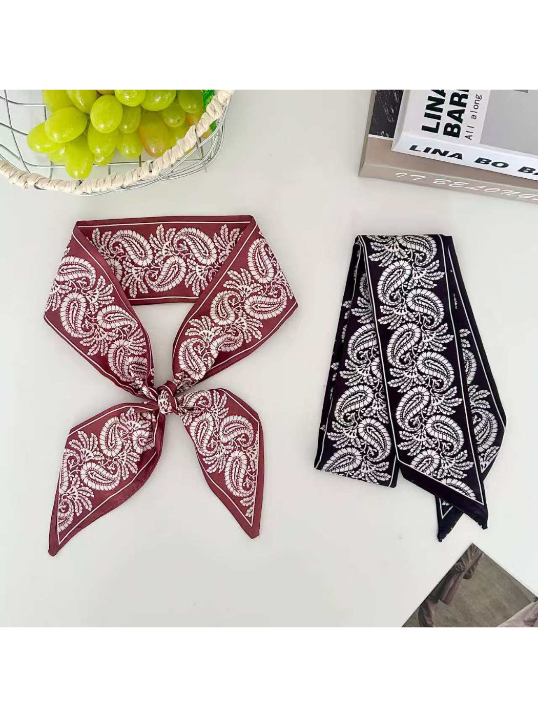 Scarvii - Decorative Flow Paisley Skinny Scarf