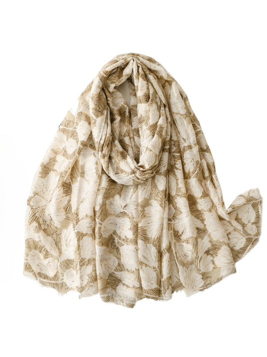 Scarvii - Gold Foil Scarf & Shawl with Floral Print