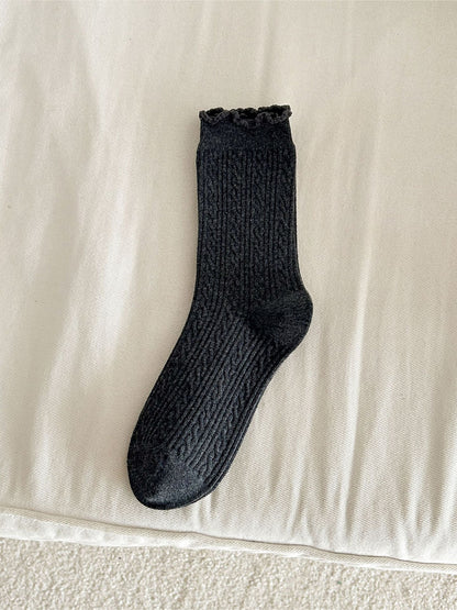 Rufia - Cable Knit Ruffle Cuff Crew Socks