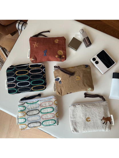 Cosbai - Retro Embroidered Rectangular Zip Pouch
