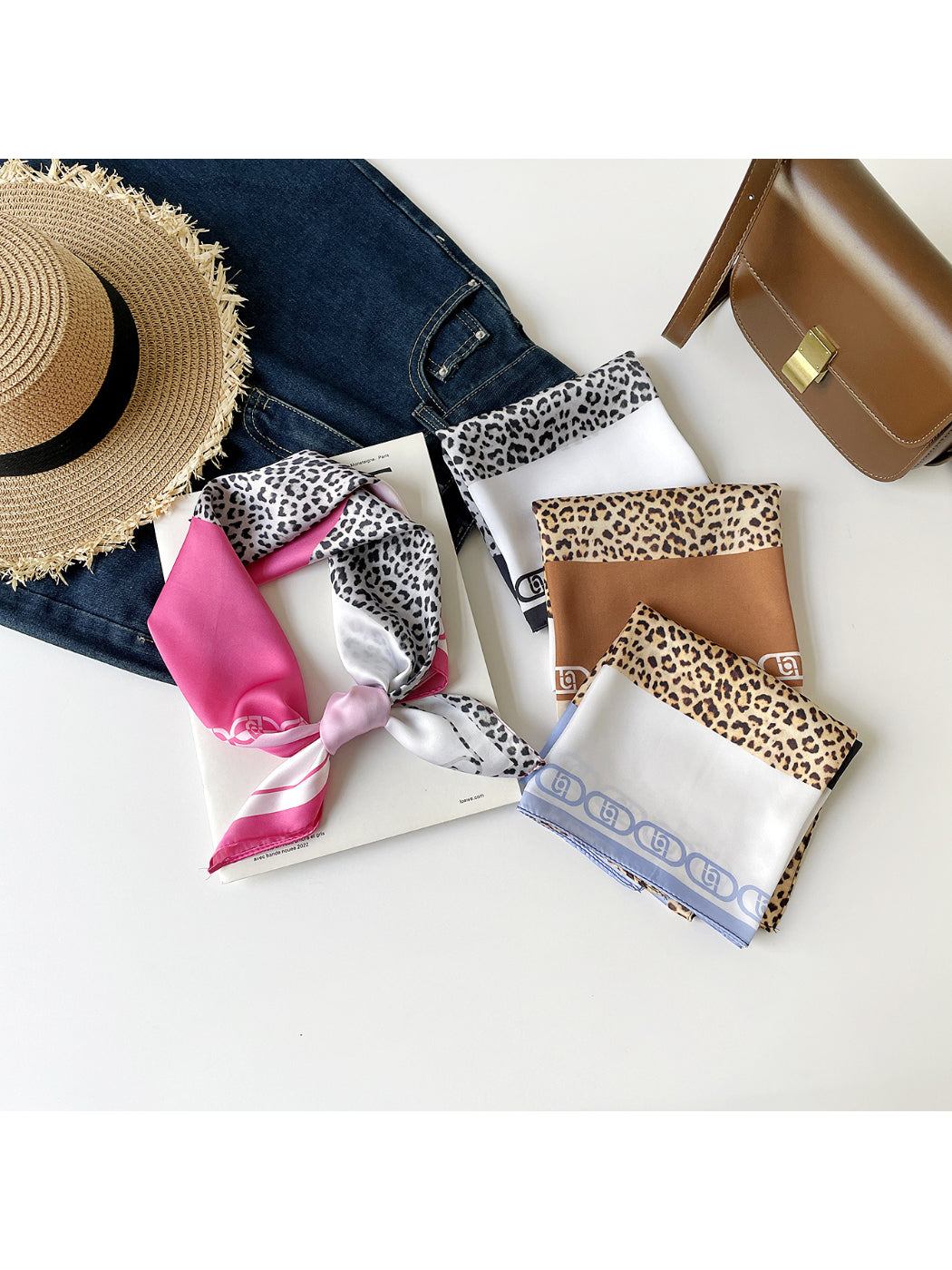 Scarvii - Leopard Print Chain Border Square Scarf
