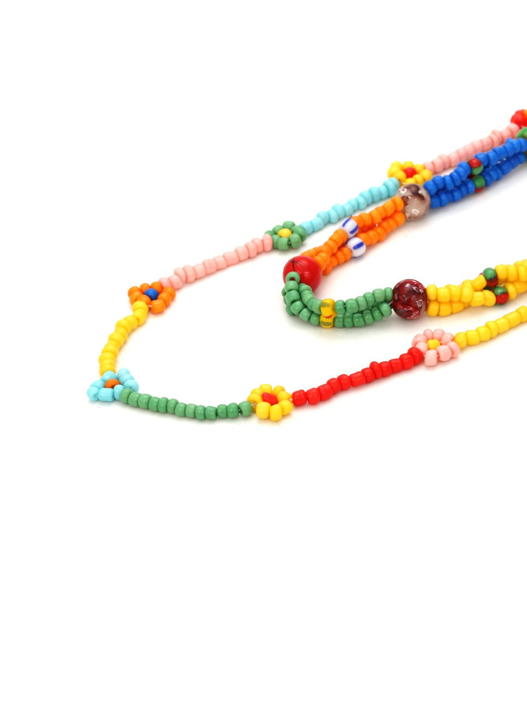 Close-up of Neckit multi strand beaded necklace showing detailed floral design