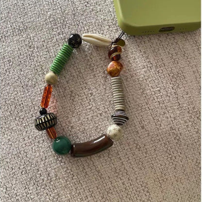 Cutie Vintage Brown & Green Beaded Phone Strap main product view