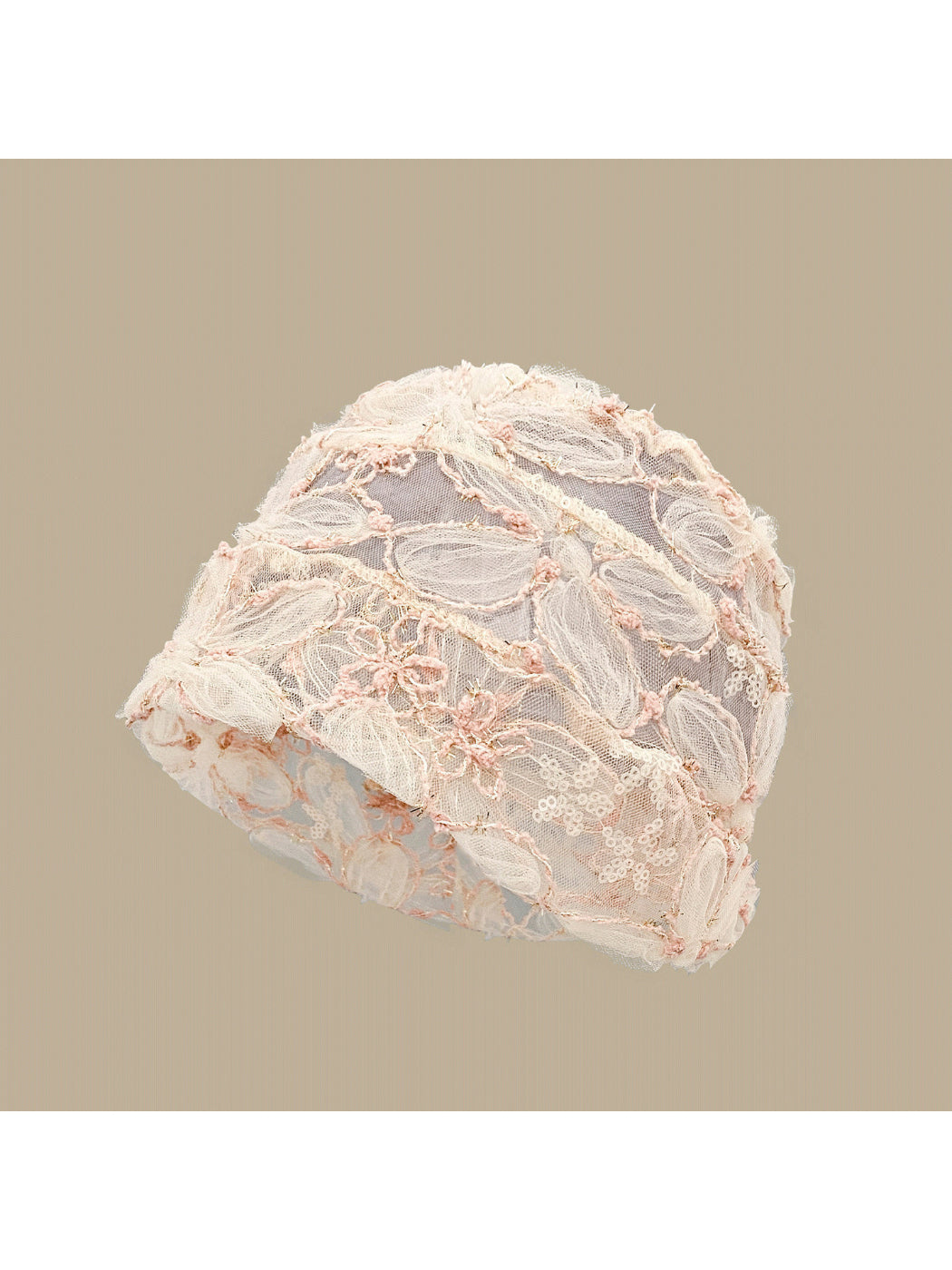 Haila - Floral Applique Mesh Cuffed Beanie