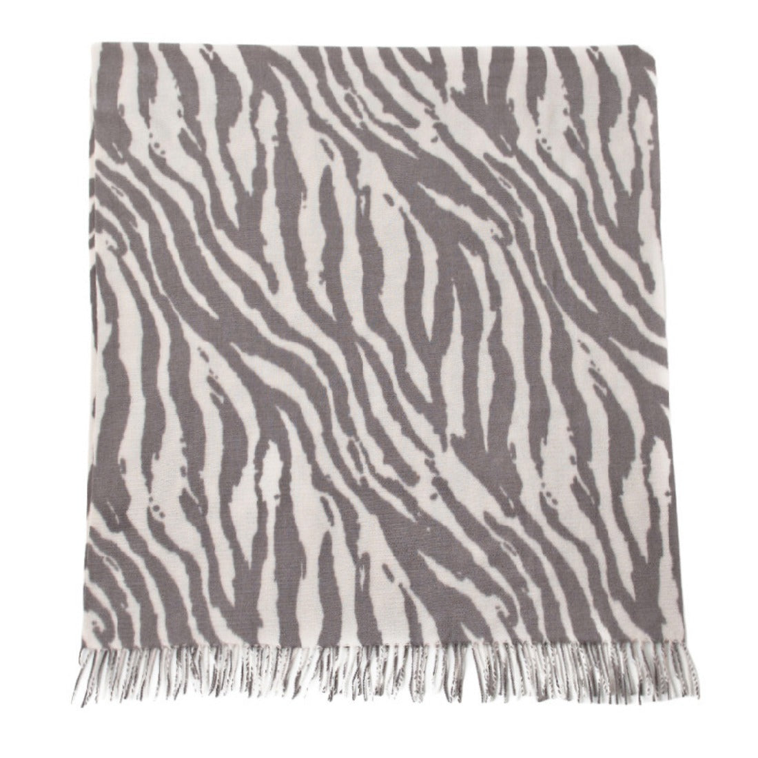 Scarvii - Gray Zebra Print Tassel Scarf