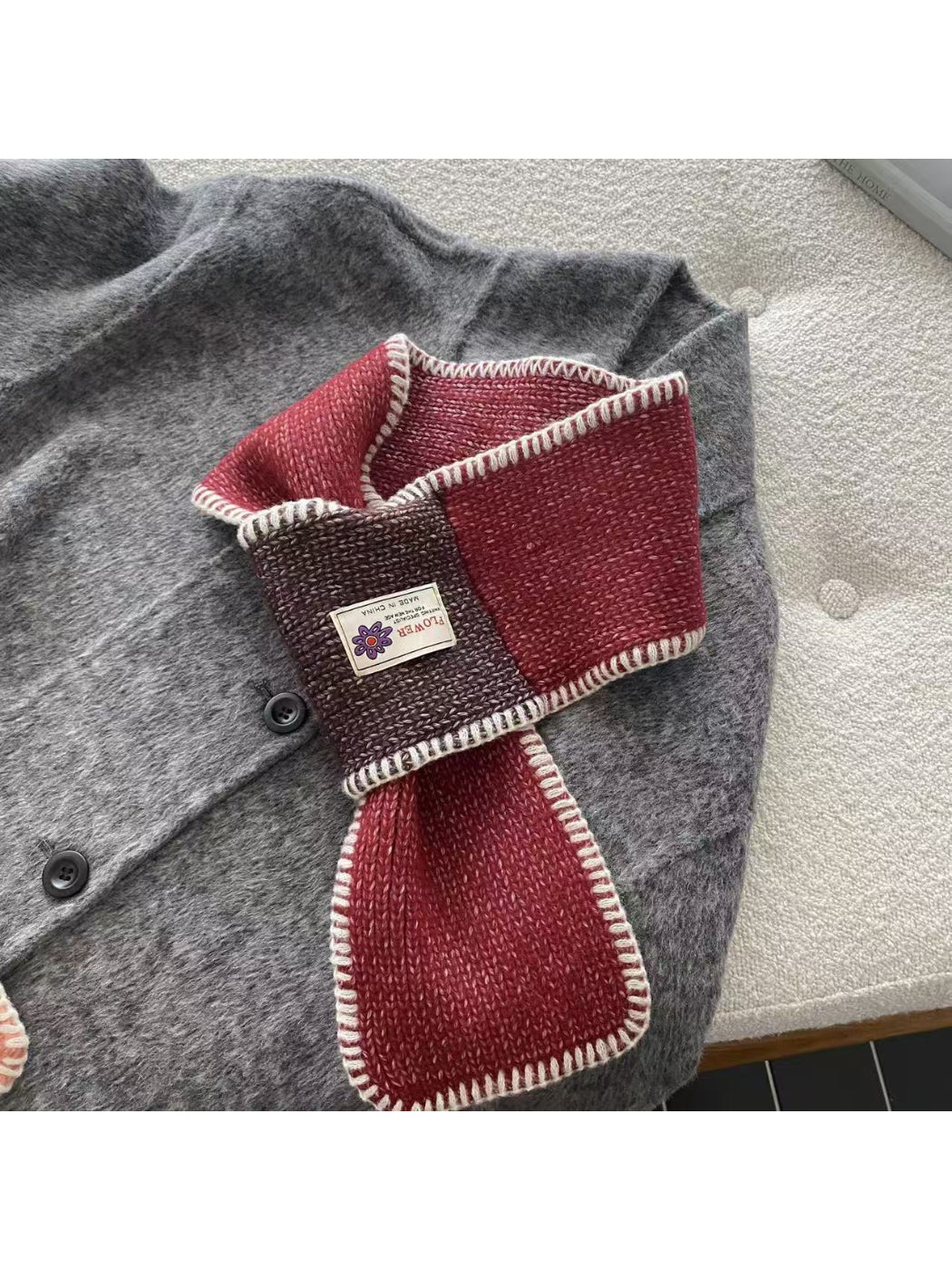 Scarvii - Contrast Panel Blanket Stitch Pull Through Knit Scarf