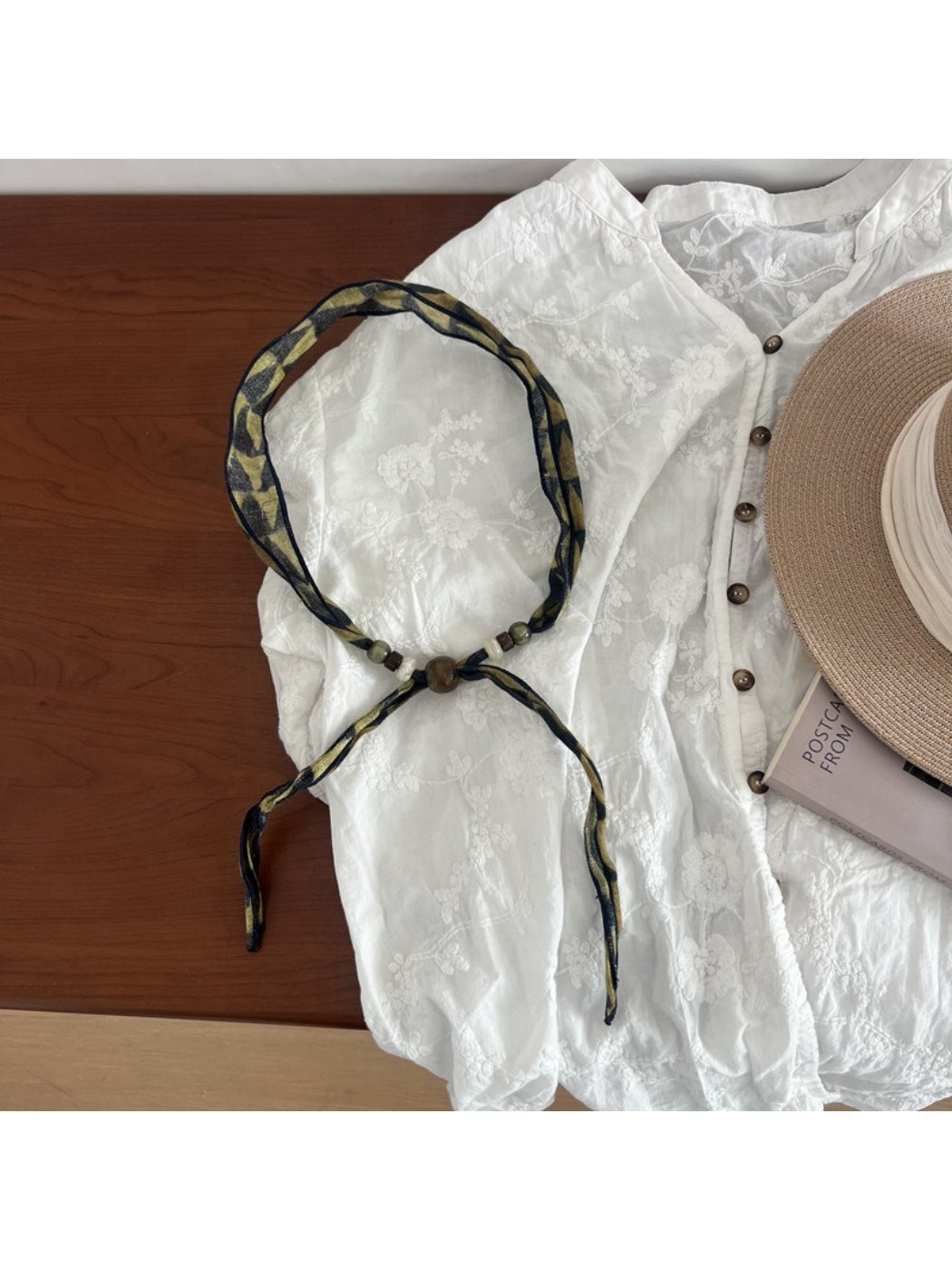 Scarvii Vintage Print Beaded Skinny Scarf