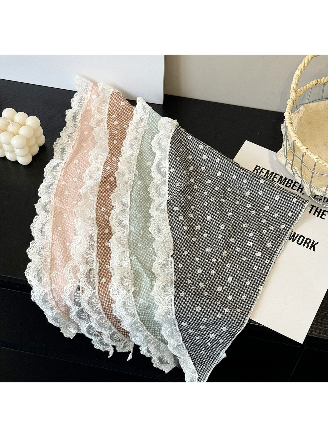 Scarvii - Floral Lace Trim Triangle Bandana