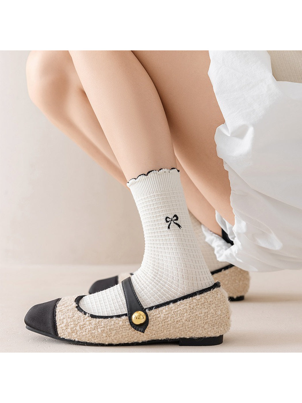 Rufia - Embroidered Bow Waffle Crew Socks product image 1